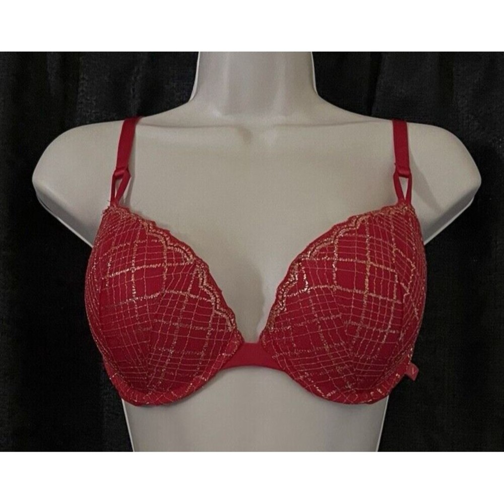 Victoria's Secret Push-Up Padded Underwire Red Gold Metallic Convertible Bra 34D